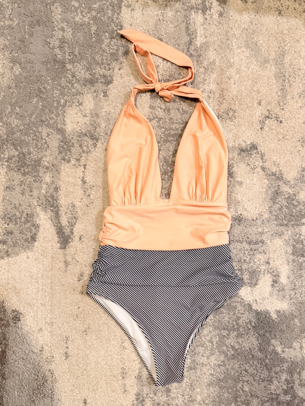 Cupshe black Striped and Peach Swimsuit